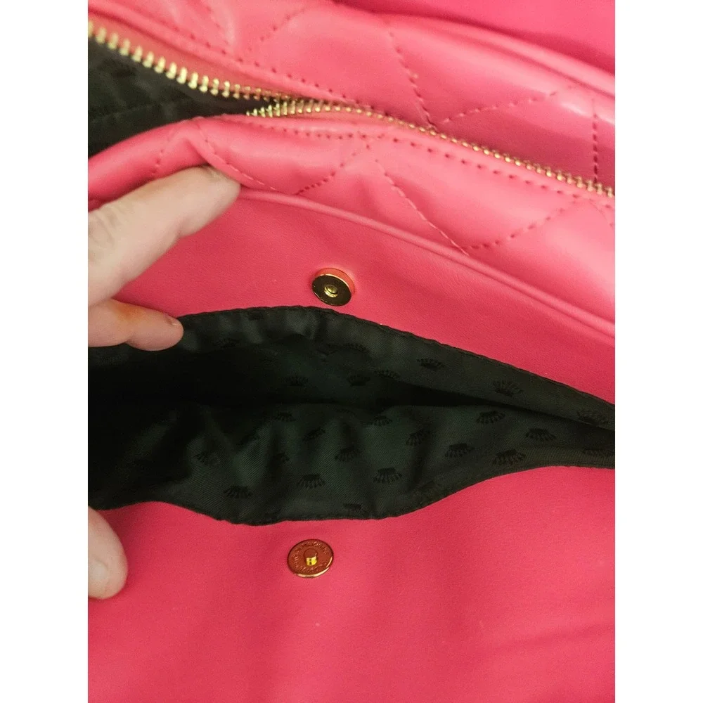 Juicy Couture Hot Pink Quilted Satchel Crossbody Bag Gold Heart Lock Detail